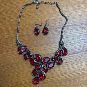 New Beautiful Bauble Bar Red Crystal Necklace & Earrings